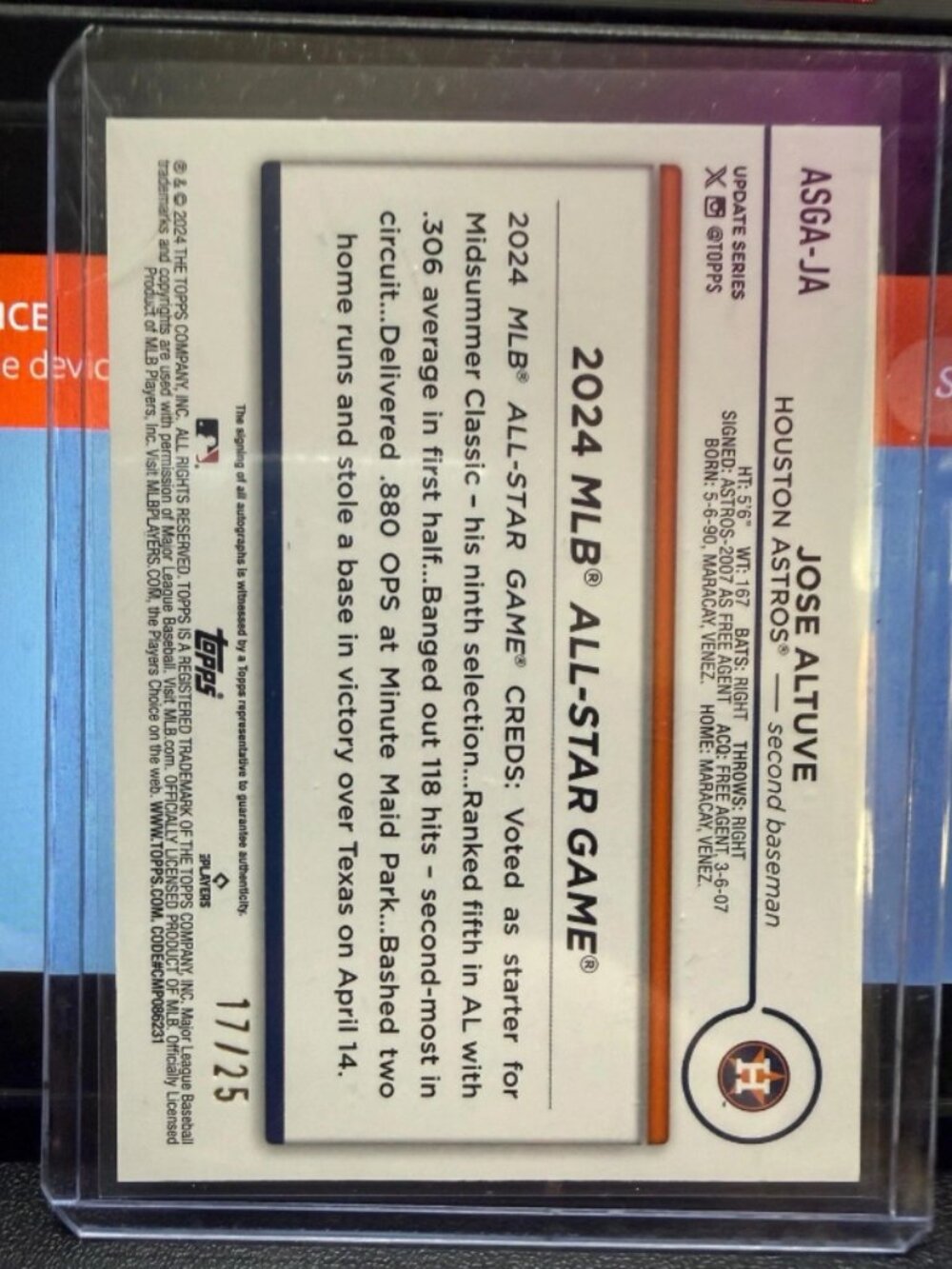 2024 TOPPS UPDATE JOSE ALTUVE ALL STAR GAME AUTO RED /25 SP - Picture 2 of 2
